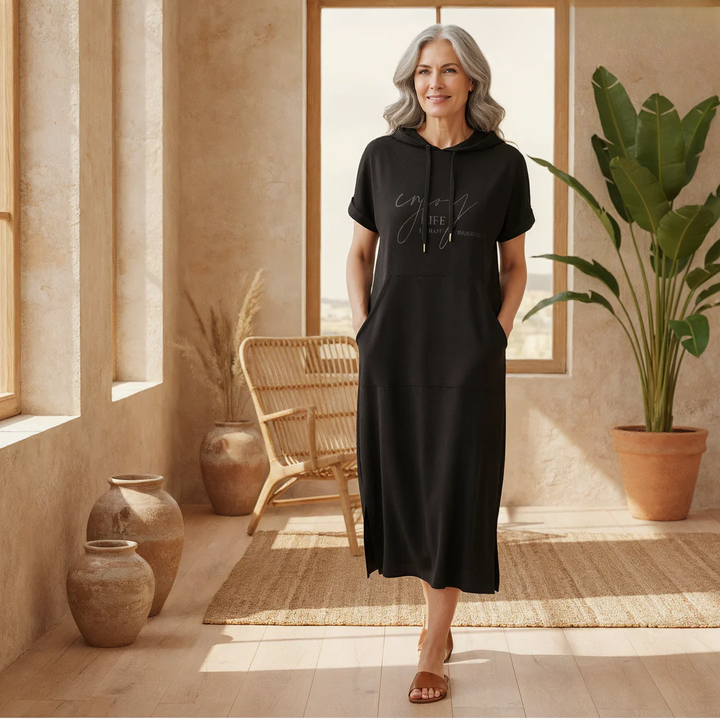 Bridget | Lässiges Hoodie-Midikleid für Damen mit Leoparden-Print und Kapuze