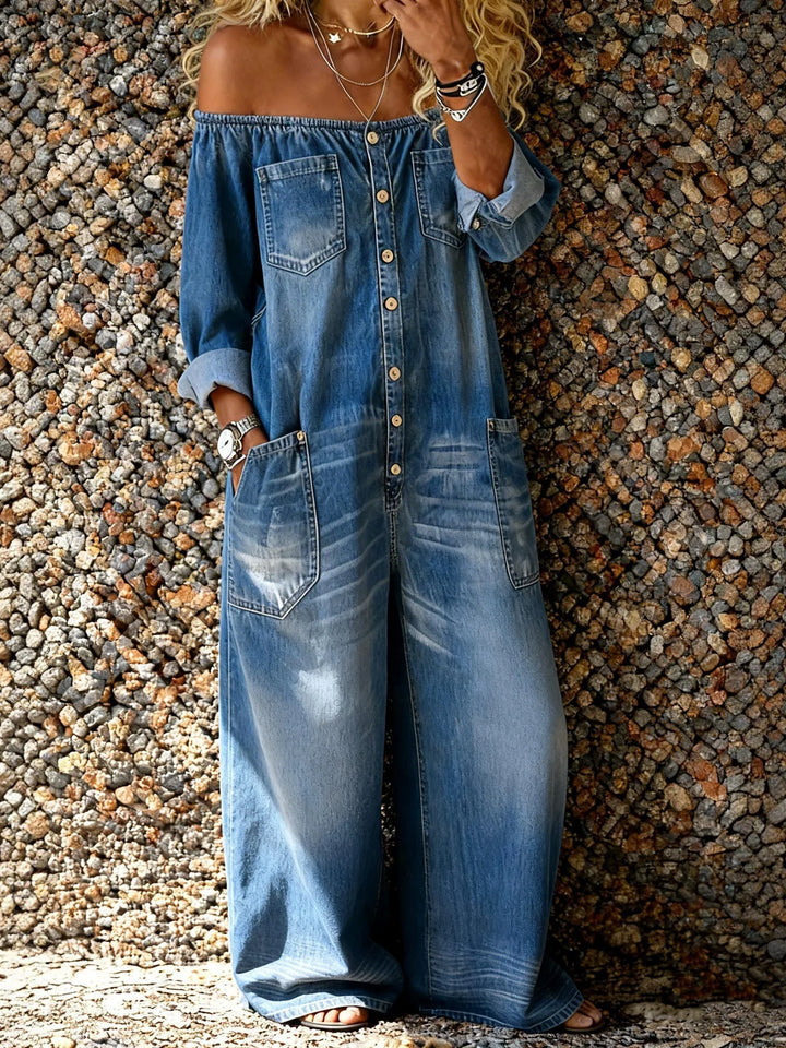 Noa | Denim-Jumpsuit mit schulterfrei-Ausschnitt