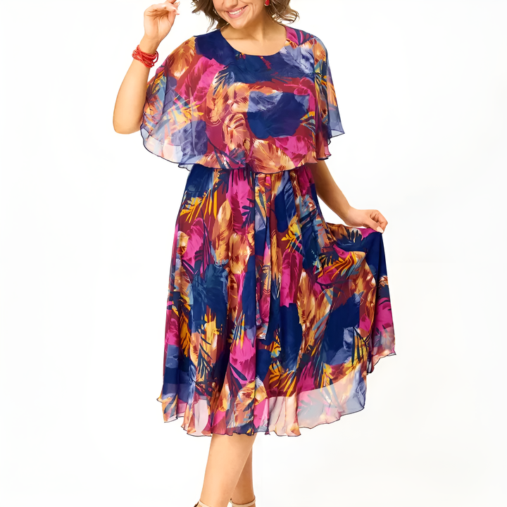 Claire | Plus Size Sommerkleid für Damen mit Rundhalsausschnitt und kurzen Ärmeln