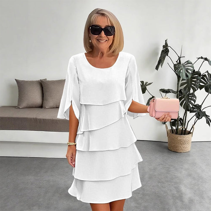 Chic Schichtkleid für Damen mit Puffärmeln und Rundhalsausschnitt