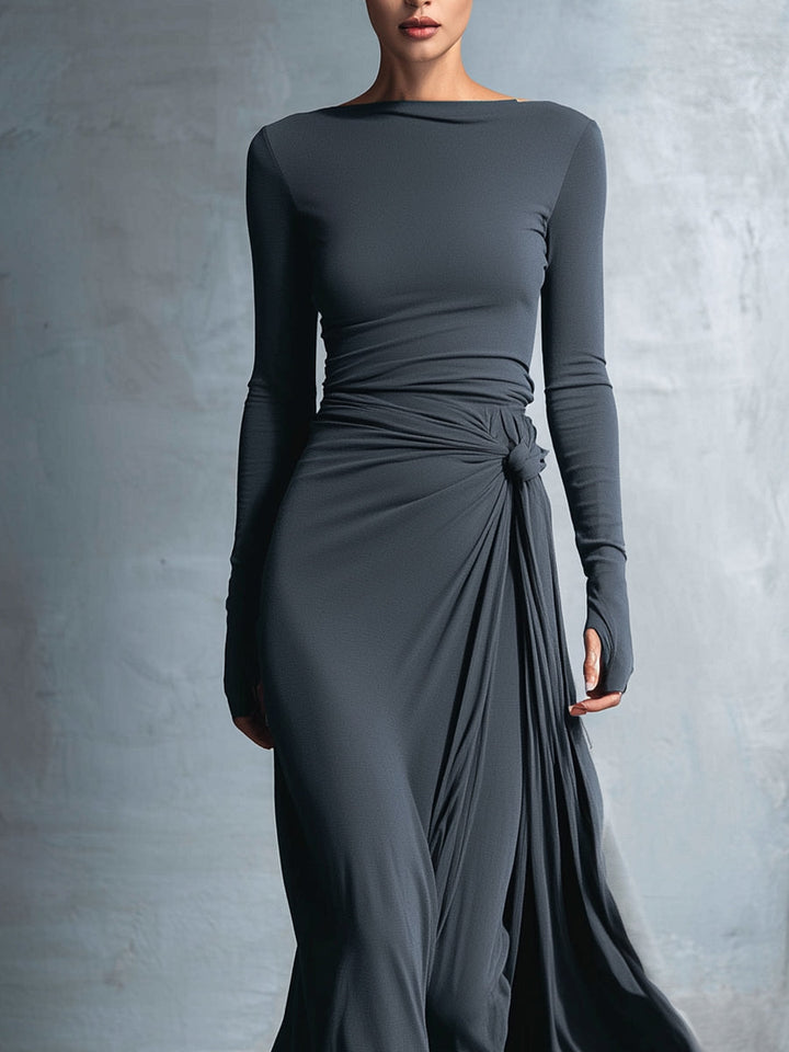 Vittoria ❘ Maxikleid für Damen mit seitlichem Knoten und Rundhalsausschnitt