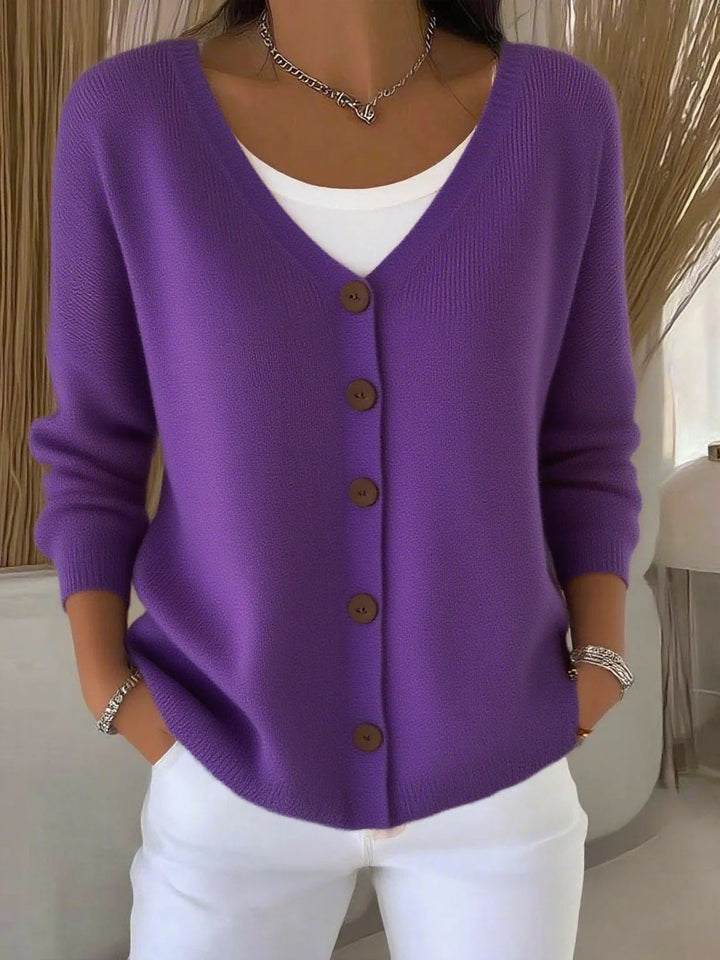 Olivia | Langarm V-Ausschnitt Knopf Pullover für Damen