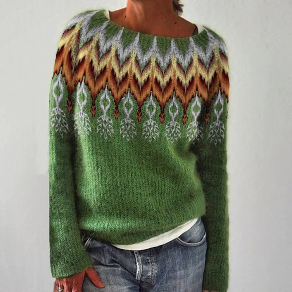 SILVIA | Retro-Pullover für Damen mit Rundhalsausschnitt und langen Ärmeln