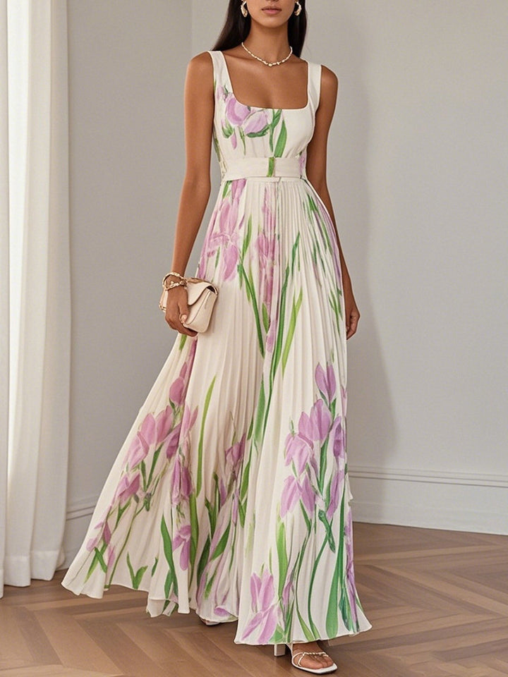 Mary | Elegantes Plissee-Maxikleid für Damen mit Blumenmuster