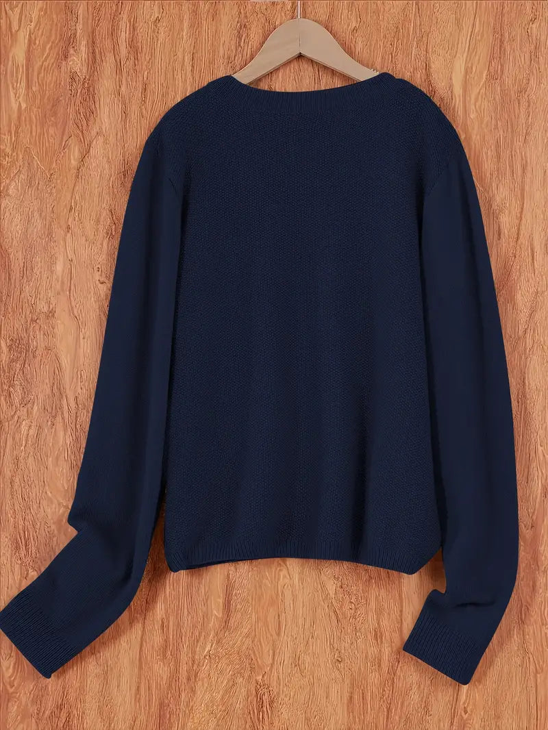 Helene | Damen Strickjacke mit Rundhalsausschnitt, Knöpfen und Tasche