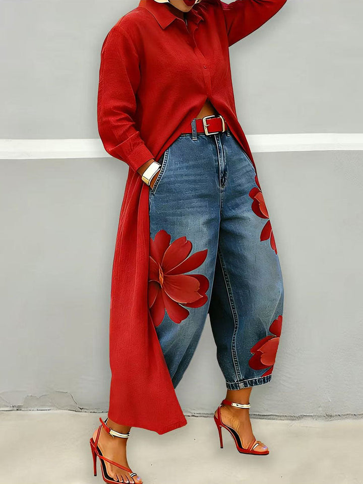 Sophia | Elegante Blumenhose für Damen mit weiter Passform und mittlerem Bund