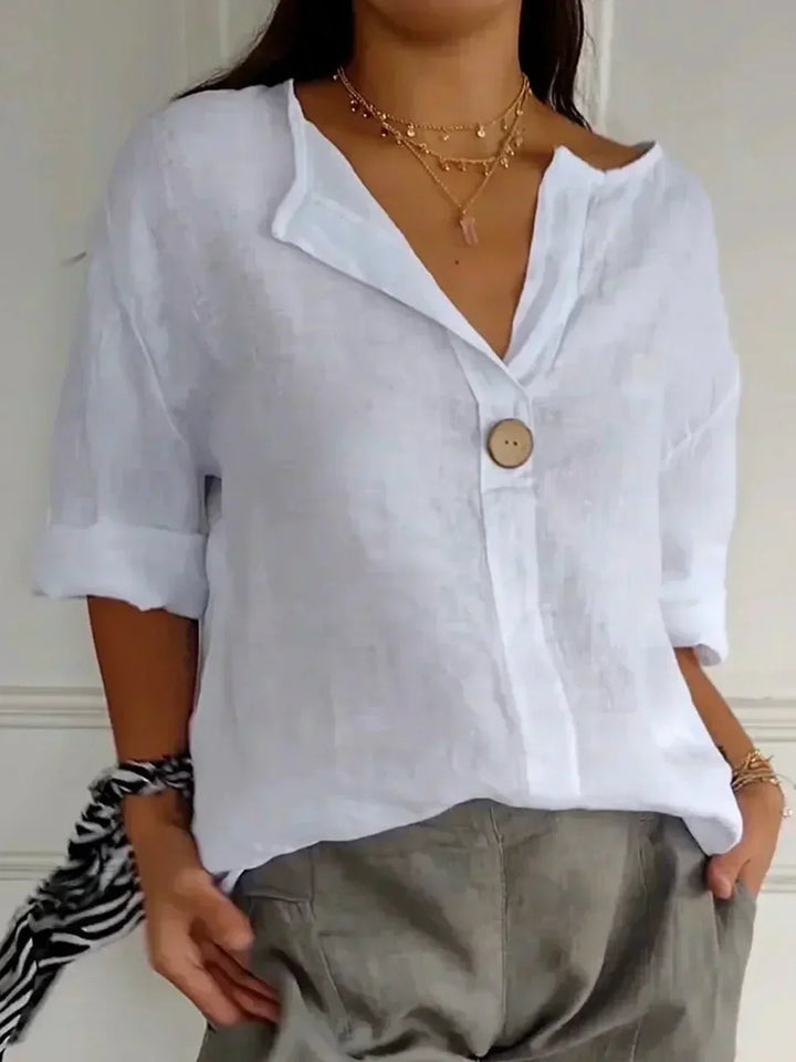 Aria | Lässige V-Ausschnitt Bluse für Damen mit kurzen Ärmeln und langen Ärmeln