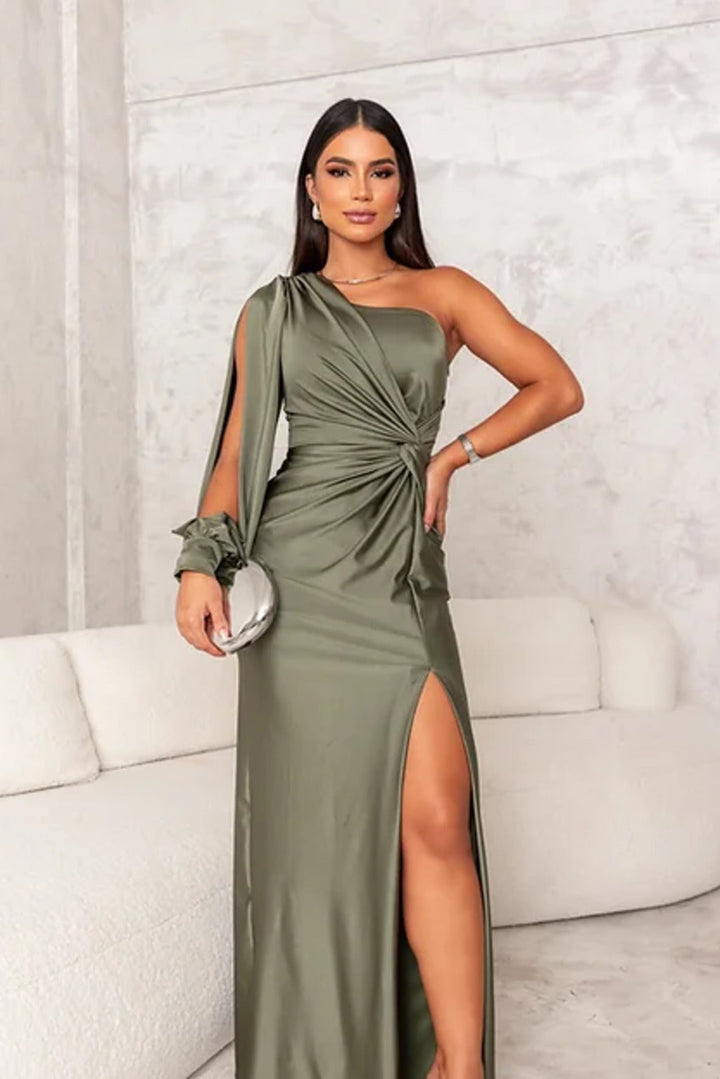 Alison | Elegantes Schlitz-Maxikleid für Damen mit asymmetrischem Ausschnitt