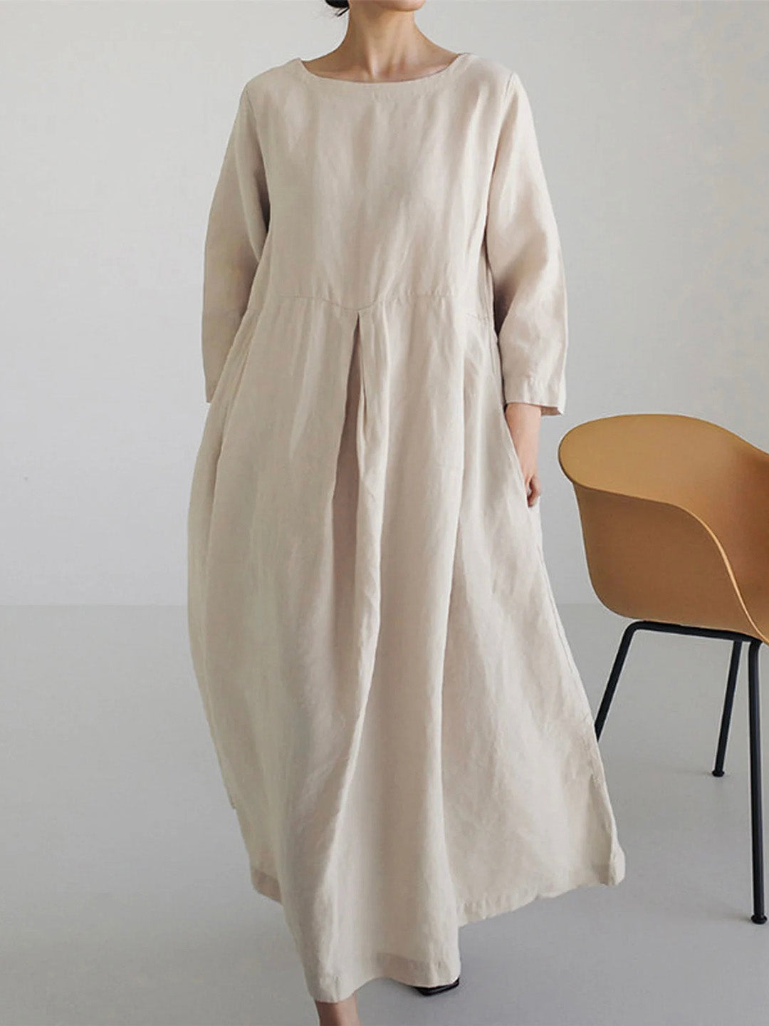 Ella | Lockeres Midikleid für Damen mit Seitentaschen und Rundhalsausschnitt