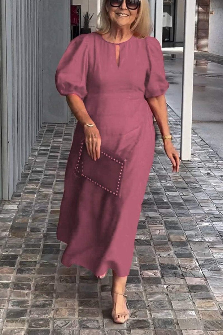 Juliana | Elegantes Midikleid für Damen mit Puffärmeln und Rundhalsausschnitt