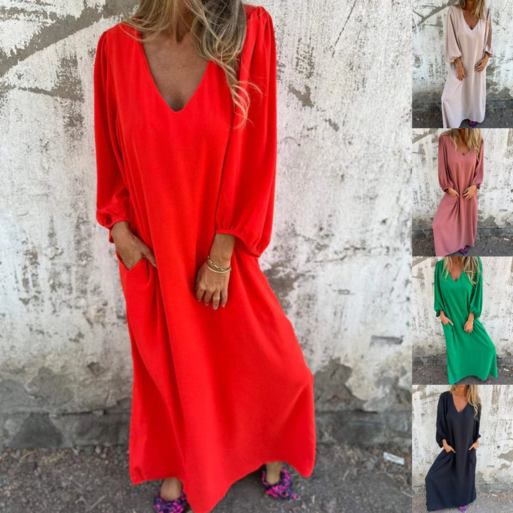 Delilah | Maxikleid für Damen mit V-Ausschnitt und 3/4-Ärmeln