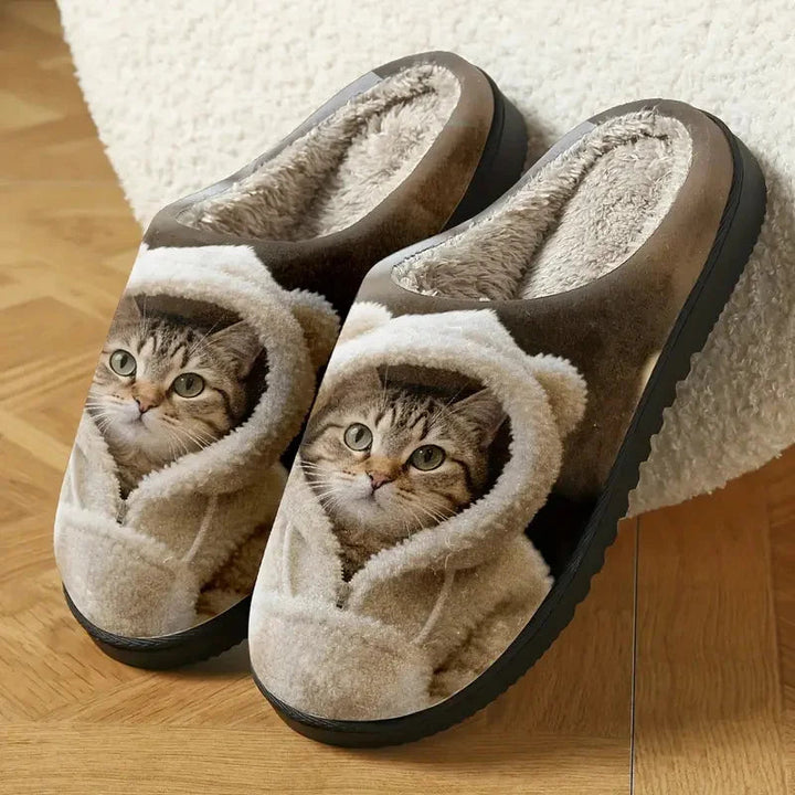 Adorable 3D Katzenkopf Gemütliche Slip-On Hausschuhe für Damen