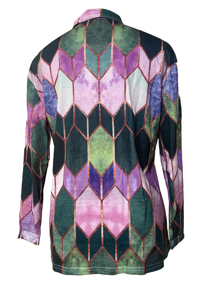 Bianca | Buntes Geometrisches Zip-Up Shirt für Damen mit V-Ausschnitt