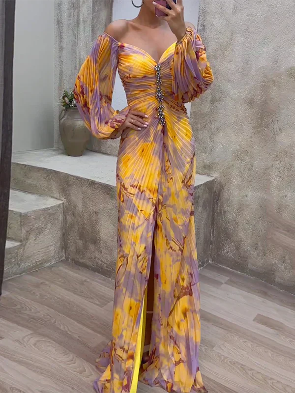Margo | Elegantes Maxikleid für Damen mit V-Ausschnitt und langen Ärmeln