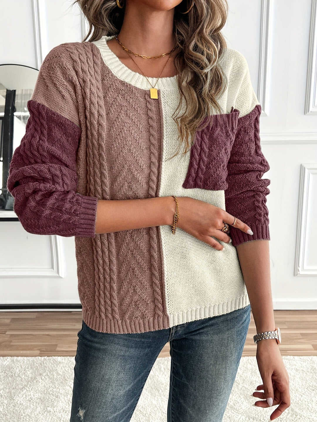 Mara | Damen Pullover mit Tasche und Rundhalsausschnitt