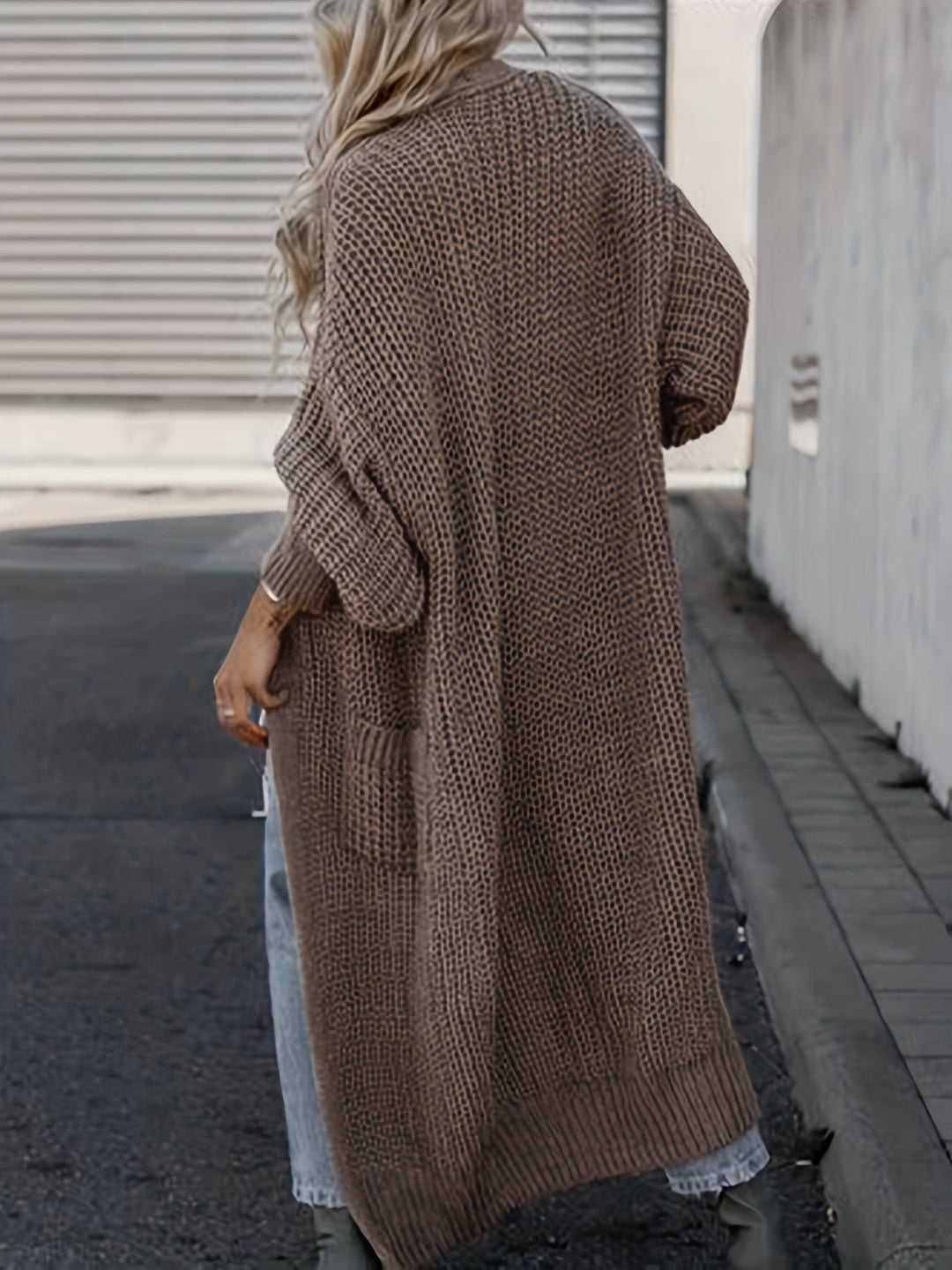 Damen-Maxi-Cardigan mit Taschen und langen Ärmeln