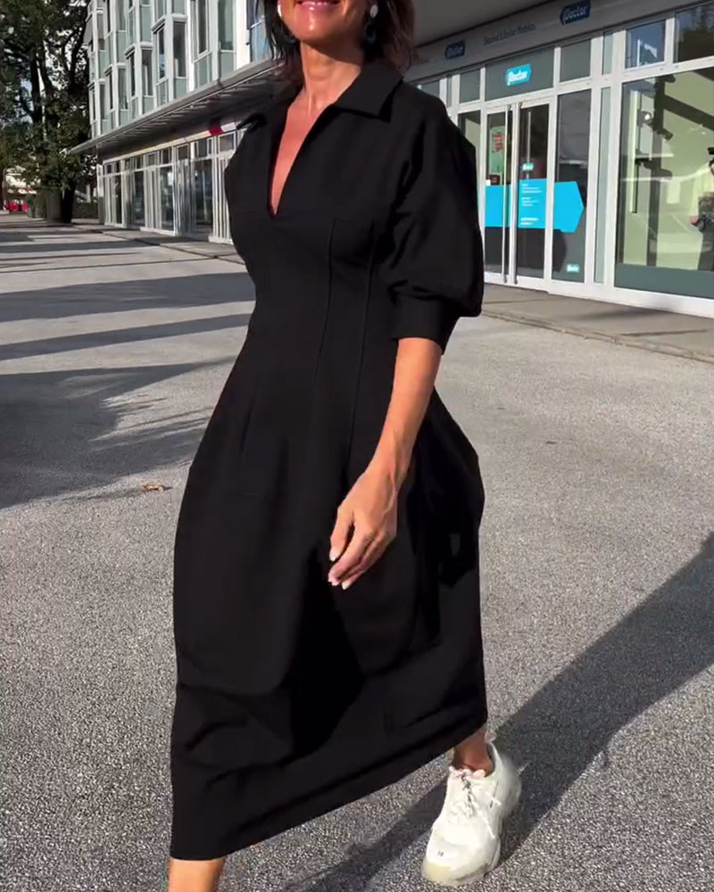 Karolin | Bequemes Langes Maxikleid für Damen mit V-Ausschnitt und kurzen Ärmeln