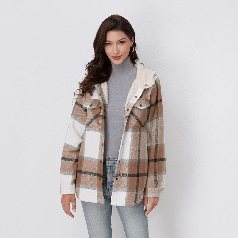 AMELIA | Damen Kapuzen-Plaid Flanelljacke für Herbst und Winter