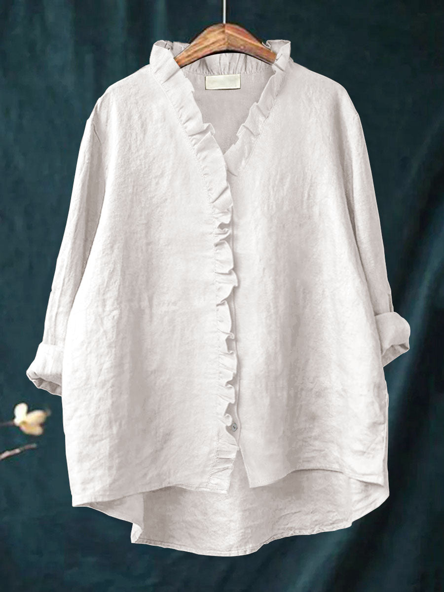 Veronica | Premium Rüschenshirt für Damen mit V-Ausschnitt und langen Ärmeln