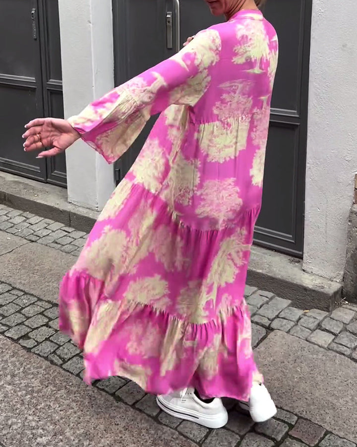Diana | Bequemes Patchwork-Maxikleid für Damen mit V-Ausschnitt und langen Ärmeln