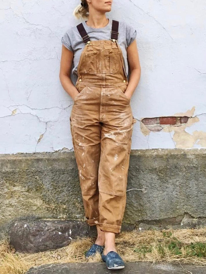 Damen Latzhose mit Knöpfen und Taschen