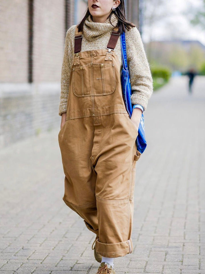 Damen Latzhose mit Knöpfen und Taschen
