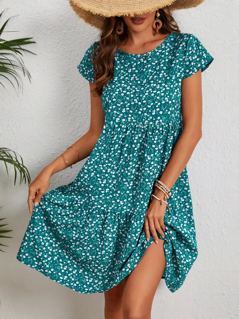 Valeria | Vintage-Abendkleid mit Blumenmuster und Rundhalsausschnitt