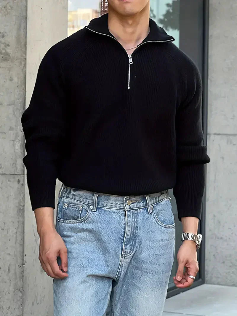 Brit und Boho | Ethan Klassischer Strick-Zipper mit langen Ärmeln