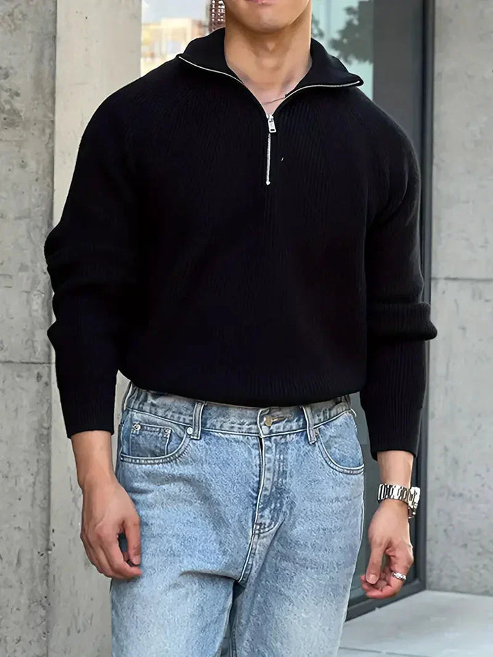 Brit und Boho | Ethan Klassischer Strick-Zipper mit langen Ärmeln