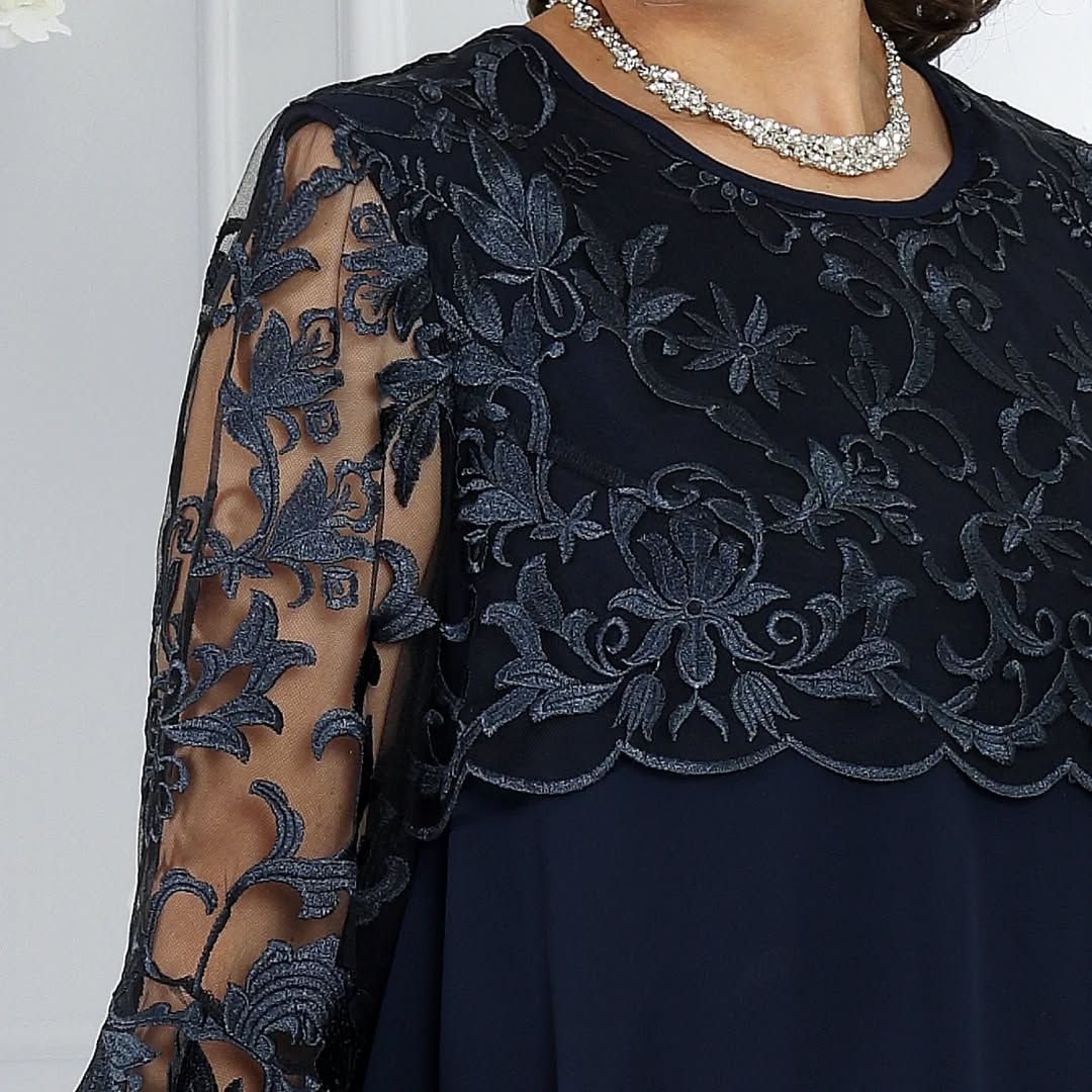 Frauen Rundhals Besticktes Patchwork Minikleid für Damen