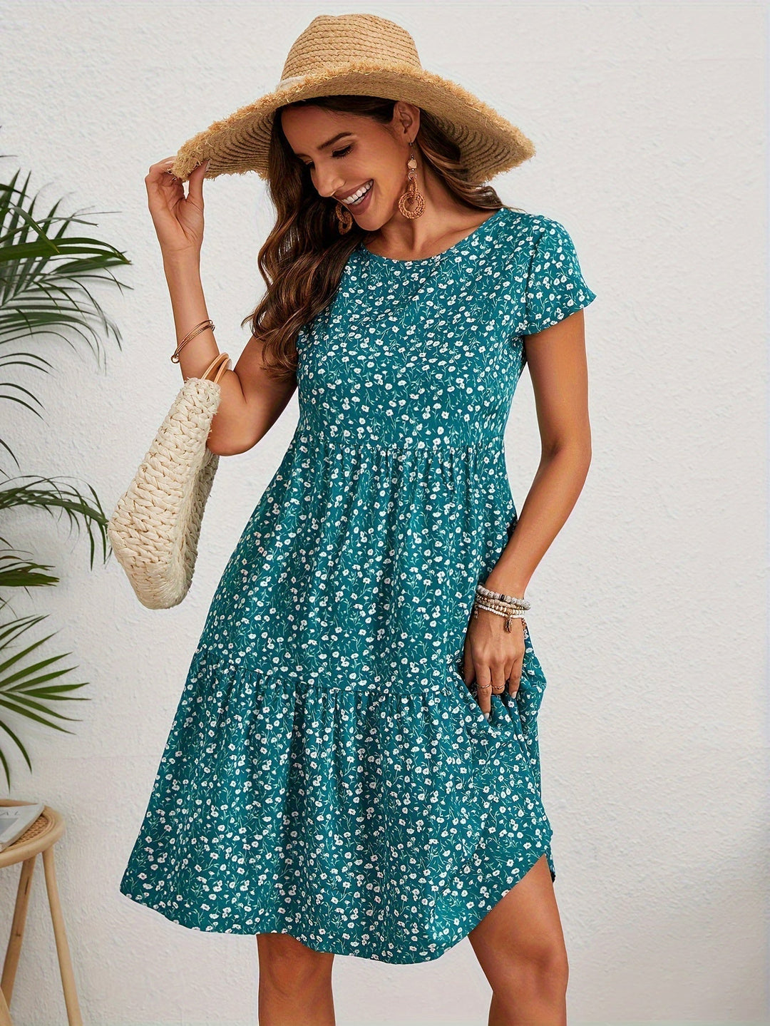 Valeria | Vintage-Abendkleid mit Blumenmuster und Rundhalsausschnitt