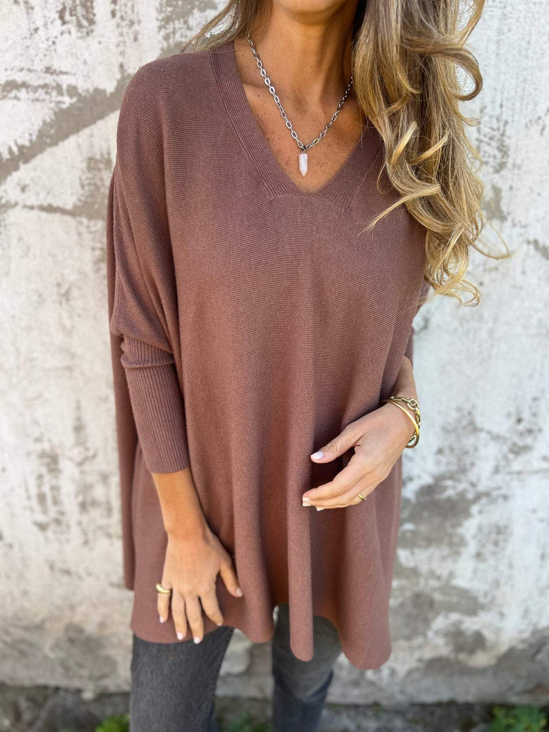 Hannah | V-Ausschnitt Pullover für Damen mit 3/4-Ärmeln und langen Ärmeln