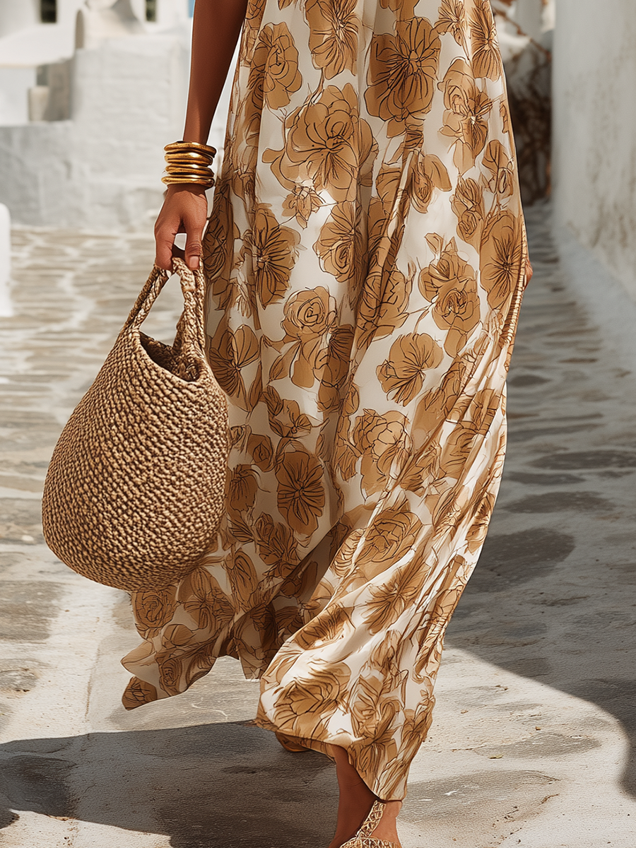 Elegantes Floral Maxikleid für Ihren Urlaub für Damen mit Neckholder-Ausschnitt