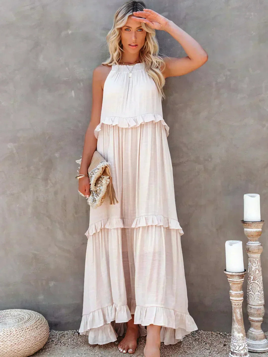 Sarah | Halter Rüsch Maxi Kleid (Fast ausverkauft) für Damen