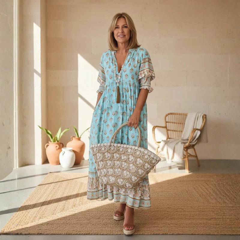 Verity | Bohemian Midikleid für Damen mit Blumenmuster und V-Ausschnitt