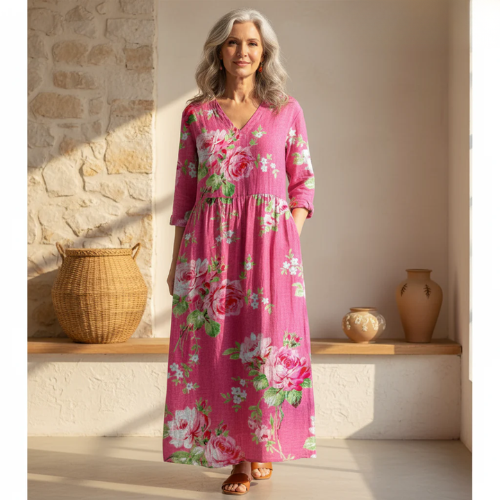 Rosaline | Bold Blossom Maxikleid für Damen mit Blumenmuster und V-Ausschnitt