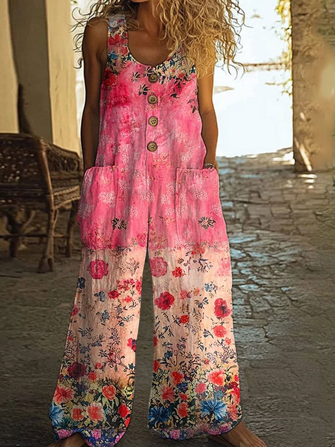 Hilary | Schicker Vintage Lockere Blumenoverall für Damen