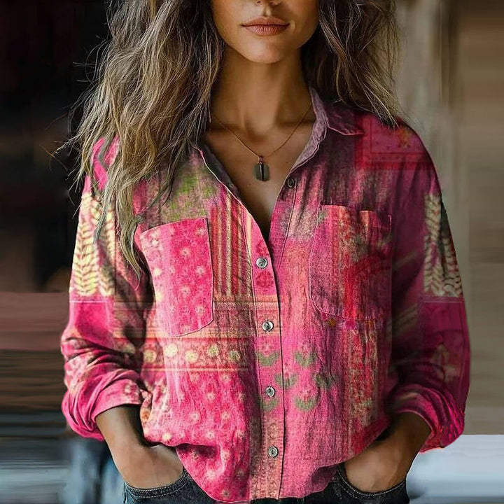 Lily | Bedrucktes Vintage-Bluse für Damen mit langen Ärmeln und ethnischem Muster