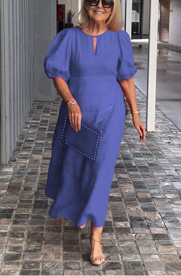Juliana | Elegantes Midikleid für Damen mit Puffärmeln und Rundhalsausschnitt