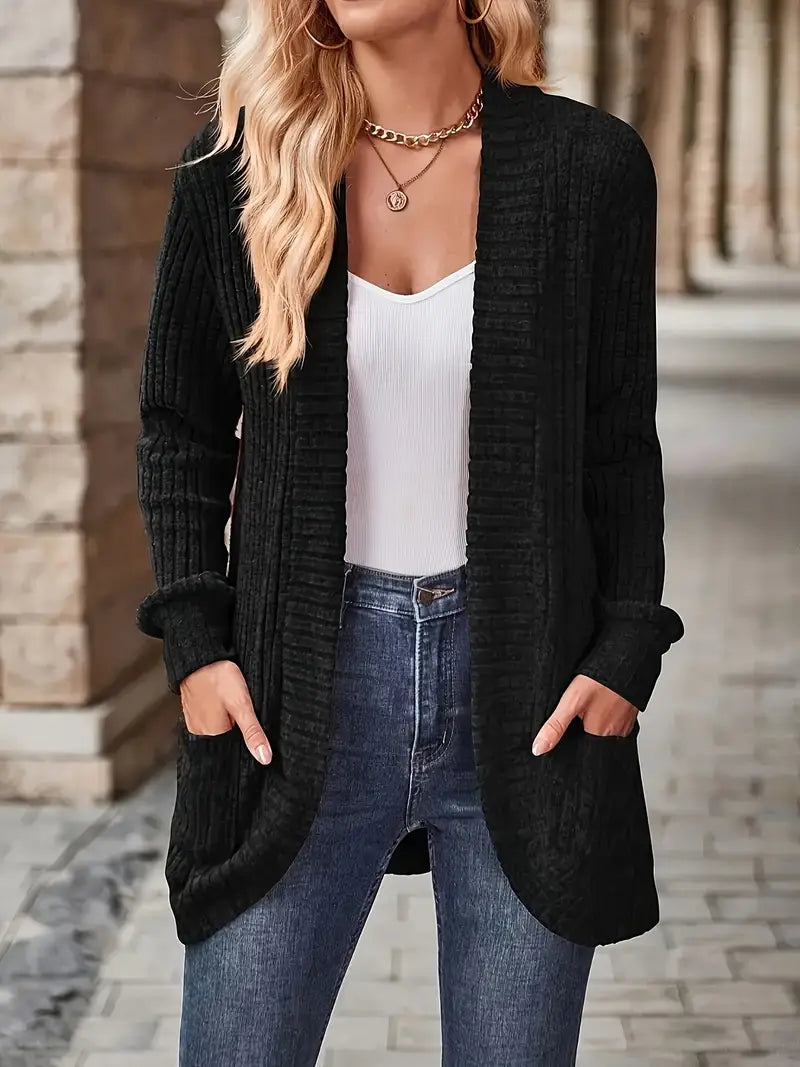 Neva | Eleganter Rippstrick-Cardigan für Damen mit langen Ärmeln