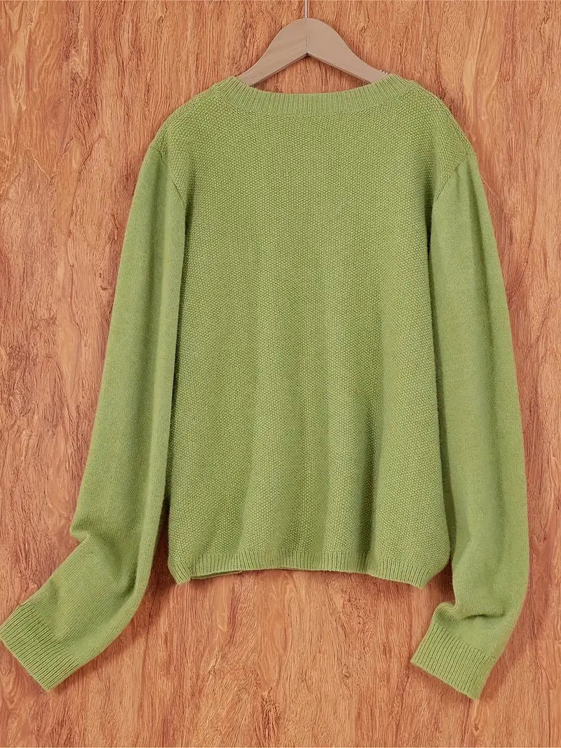 Helene | Damen Strickjacke mit Rundhalsausschnitt, Knöpfen und Tasche