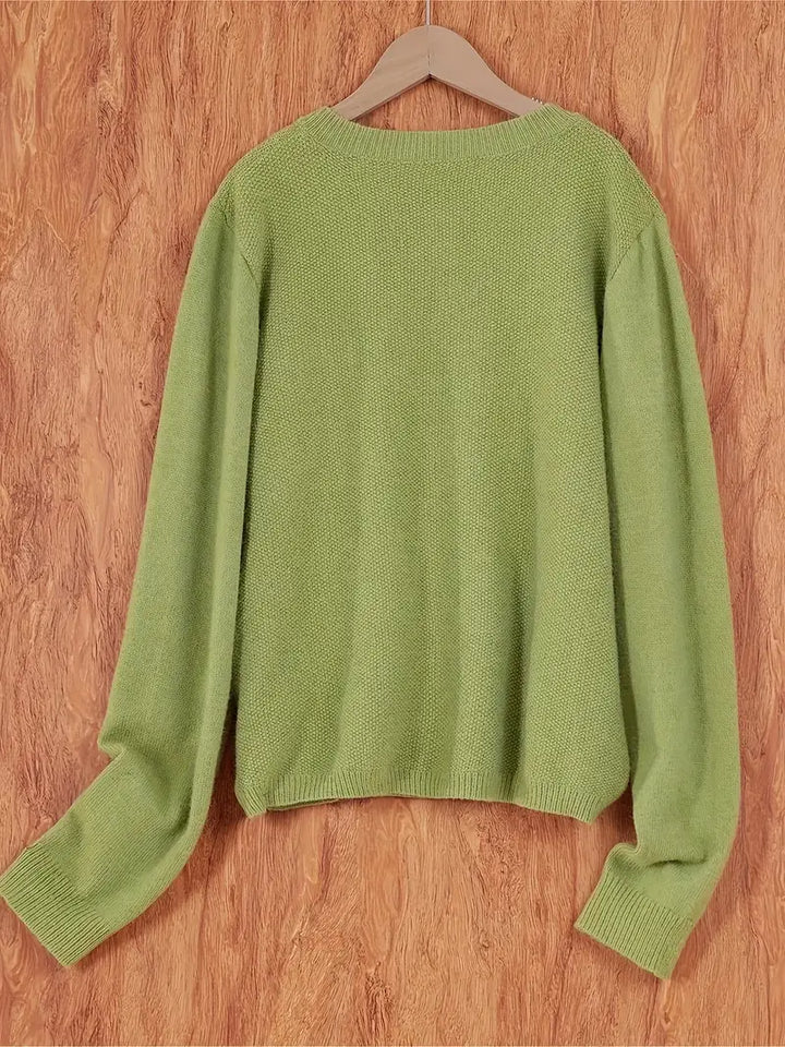 Helene | Damen Strickjacke mit Rundhalsausschnitt, Knöpfen und Tasche