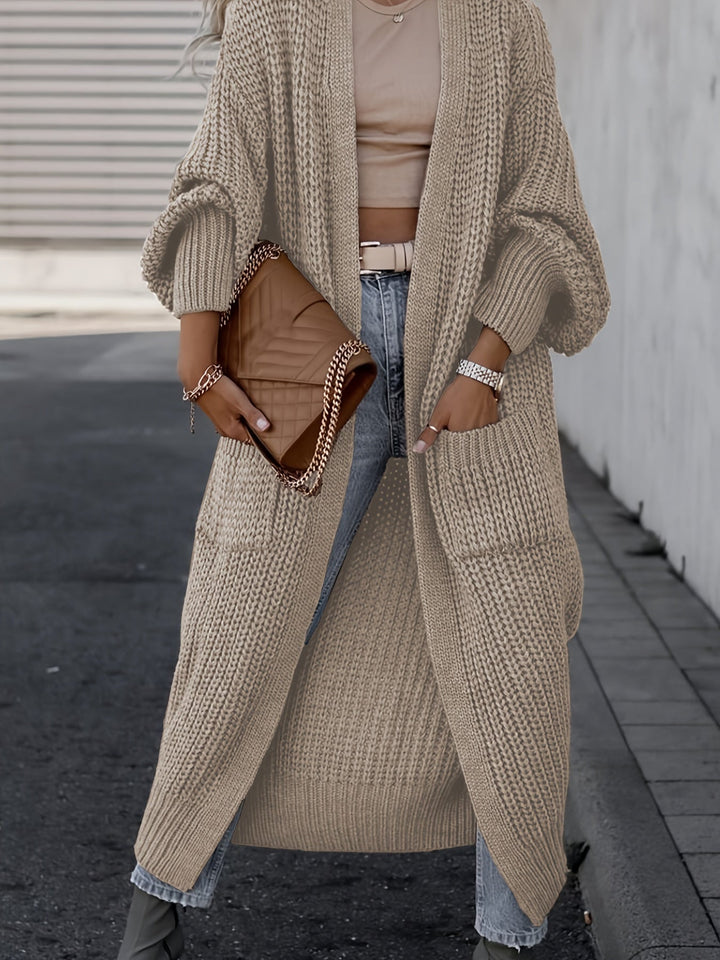 Damen-Maxi-Cardigan mit Taschen und langen Ärmeln