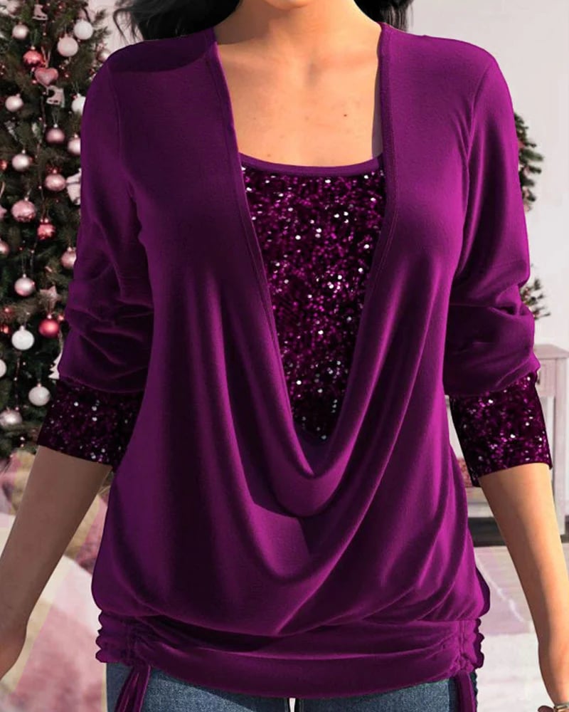 Kiara | Langärmeliges Shirt für Damen mit Pailletten und Rundhalsausschnitt