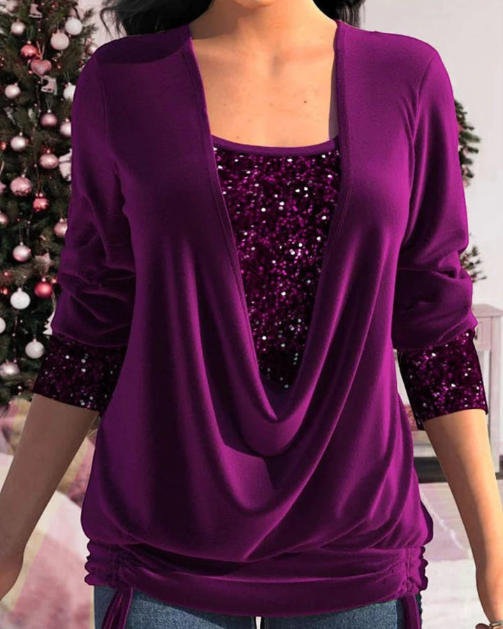 Kiara | Langärmeliges Shirt für Damen mit Pailletten und Rundhalsausschnitt
