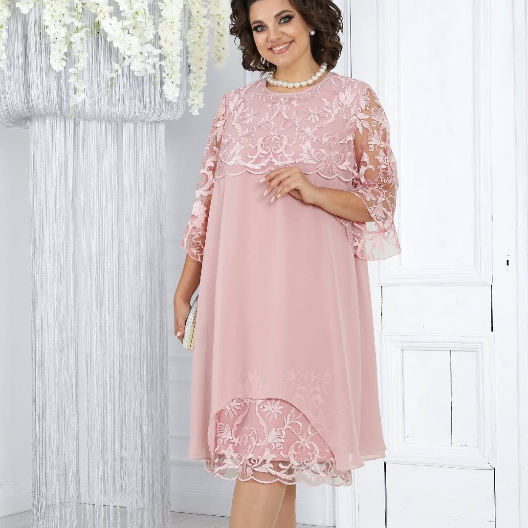 Frauen Rundhals Besticktes Patchwork Minikleid für Damen