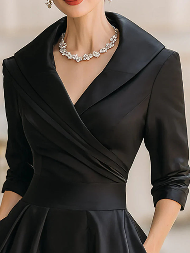 Clara | Elegantes Midikleid für Damen mit V-Ausschnitt und 3/4-Ärmeln