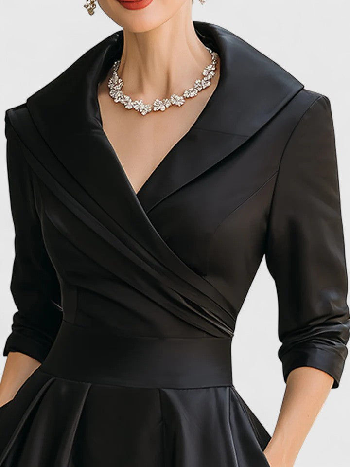 Marcelle | Zeitloses Eleganzkleid für Damen mit V-Ausschnitt und 3/4-Ärmeln