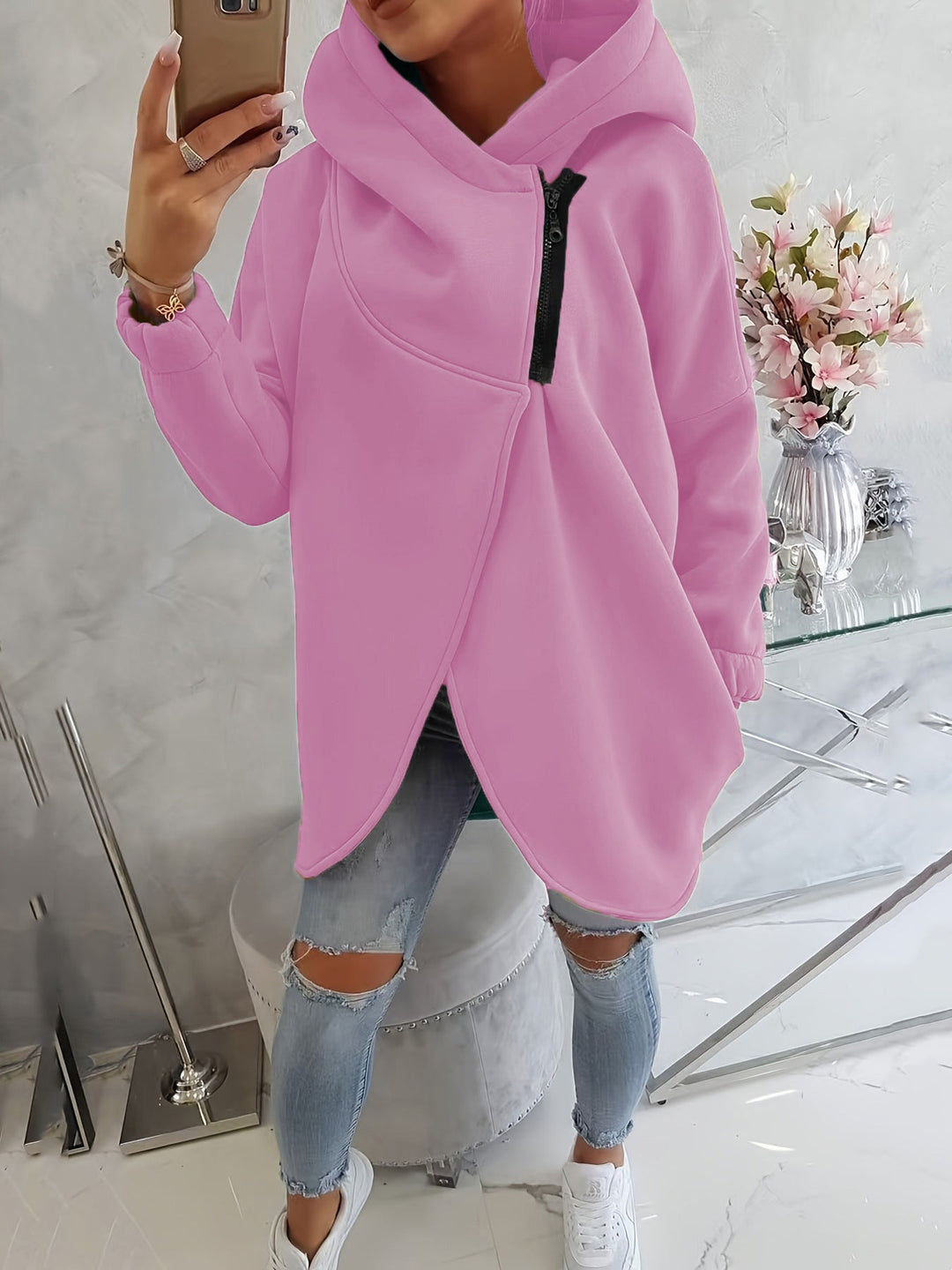 Emma | Bequemer Zip-Up Hoodie für Damen mit Kapuze und langen Ärmeln