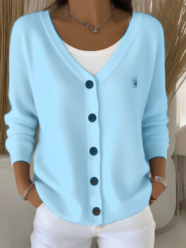 Olivia | Langarm V-Ausschnitt Knopf Pullover für Damen